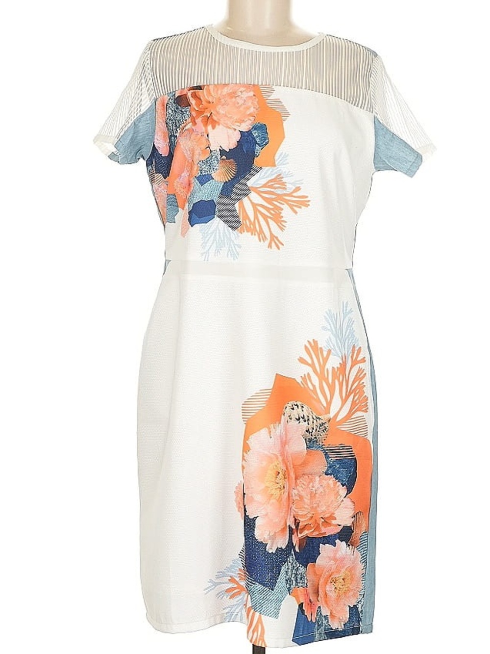 PLAINS AND PRINTS Floral Coral Accent White Shift Dress - Picture 2 of 10